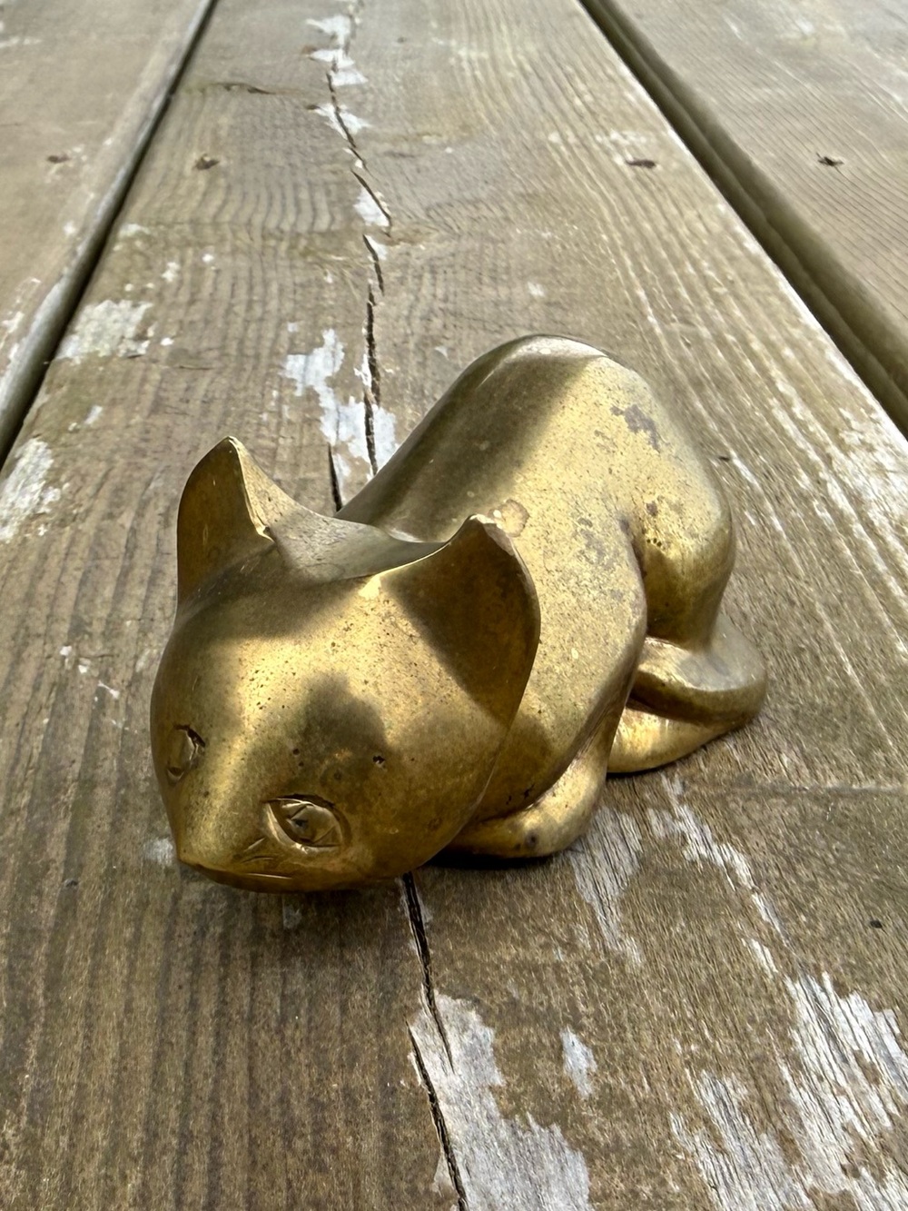 Vintage Derpy Brass Cat Figurine Retro Boho Decor